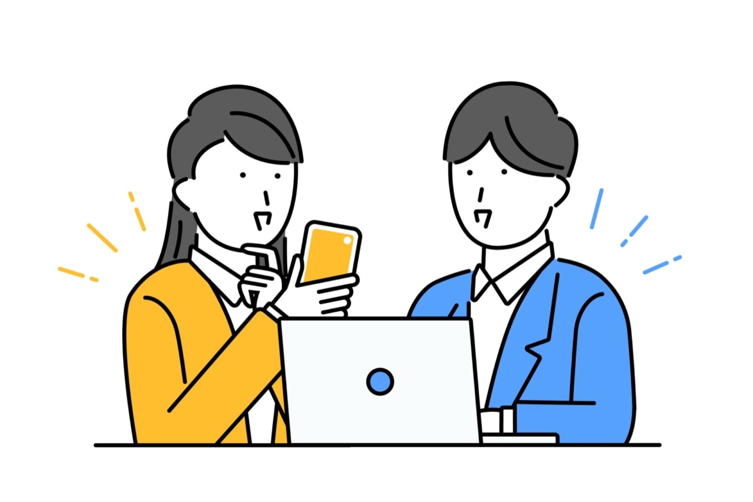 パソコンやスマホを使って調べものをしながら話し合うカップル